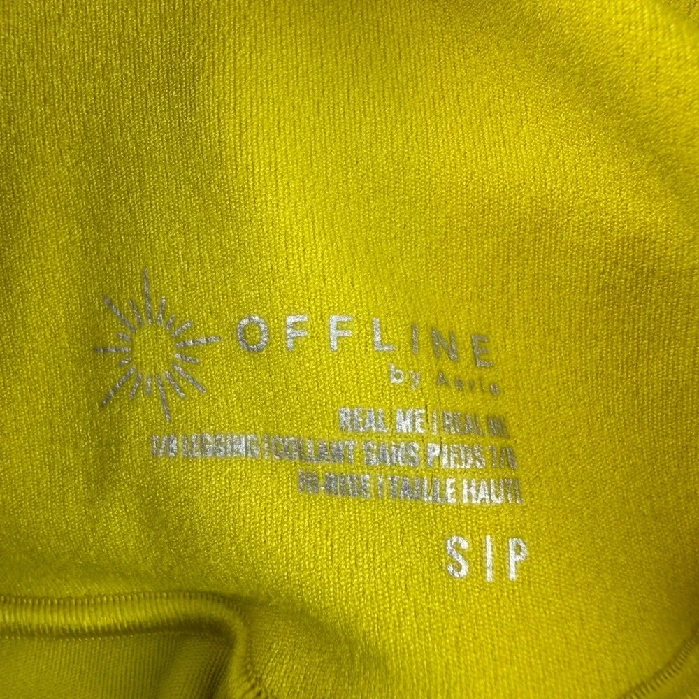 OFFLINE by Aerie Leggings Women's Small Yellow Real Me High Waist Smocked 7/8